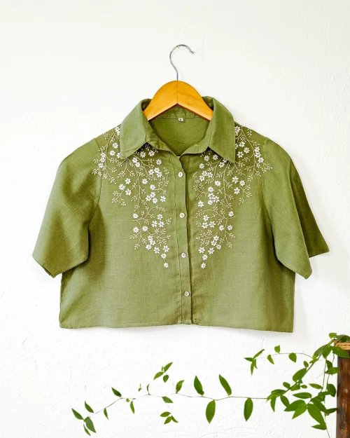 Blusa Laura | Perlas Mmargarita | Lino Verde